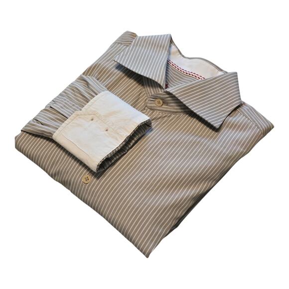 Robert Graham Mens Button Up Shirt 41 16 L Silver/Gray White Stripe Flip Cuff - Picture 1 of 12